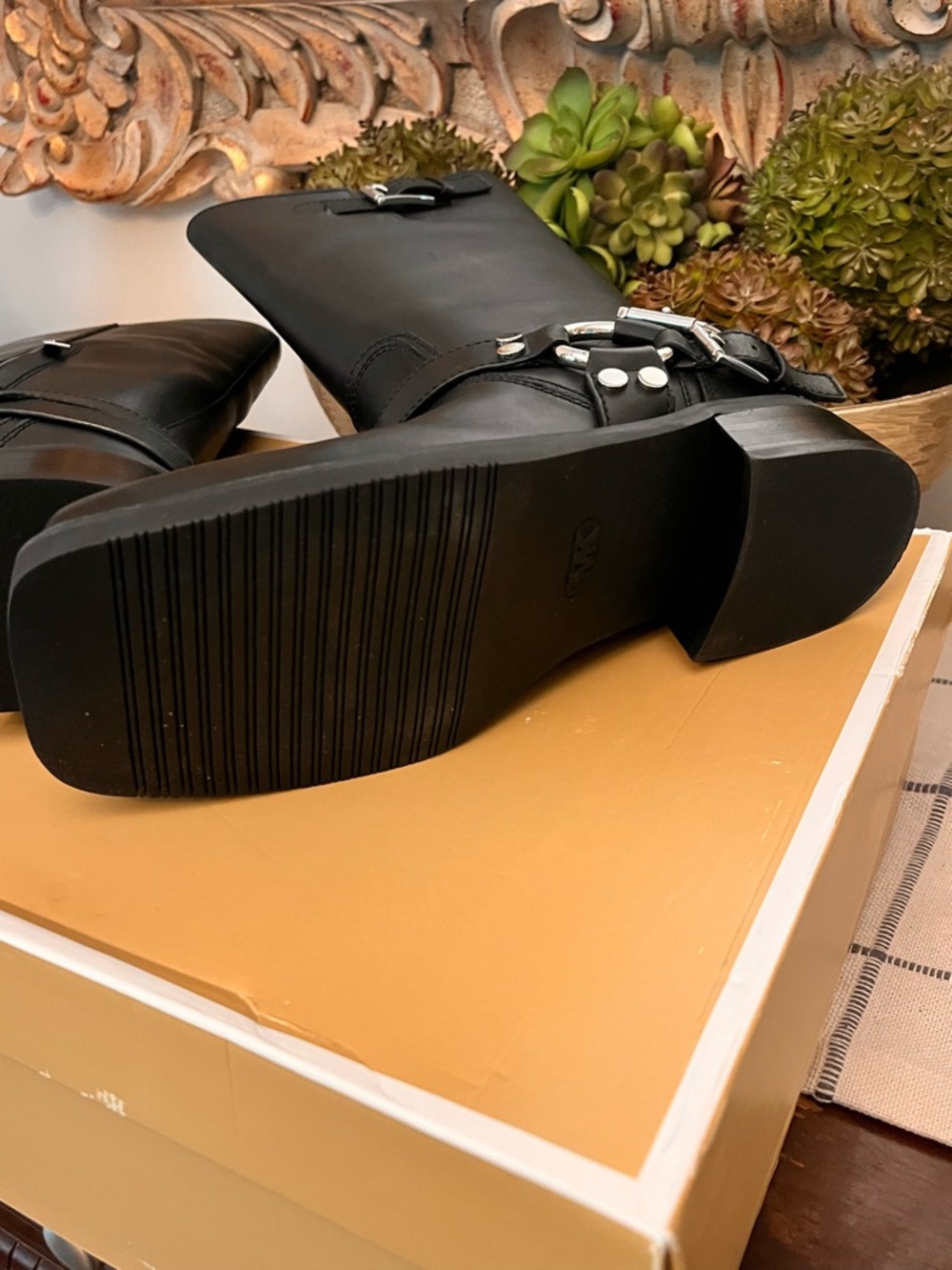 NIB Michael Kors Crosby Moto Leather Boots Black Mid Calf Modern Festival - Picture 10 of 10